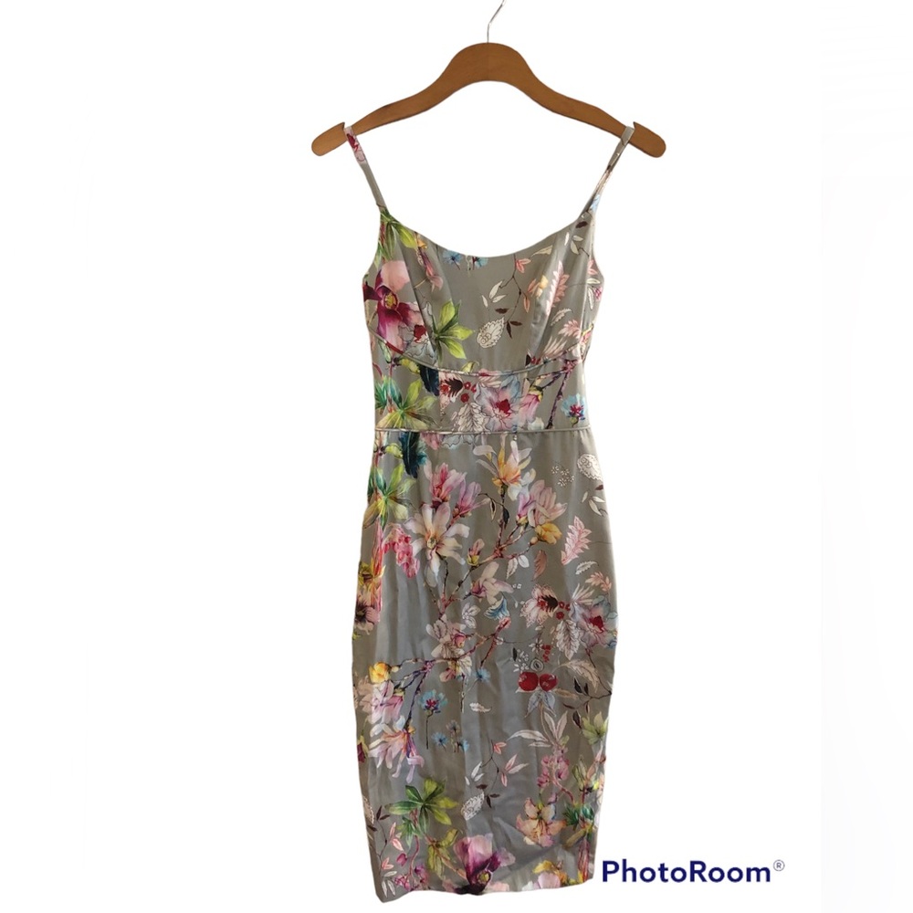 ASOS Gray Floral Dress, Size 0, Fitted, NWT